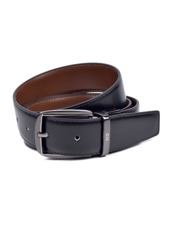 Cinturón reversible de piel en Color Negro / Cuero