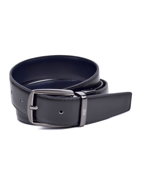 Cinturón reversible de piel en Color Negro / Azul