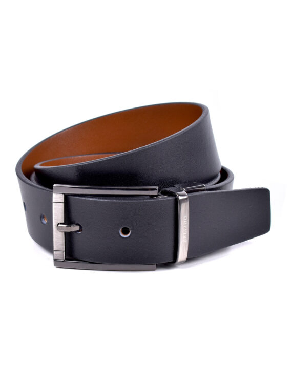 Cinturón reversible de piel en Color Negro / Marrón Medio