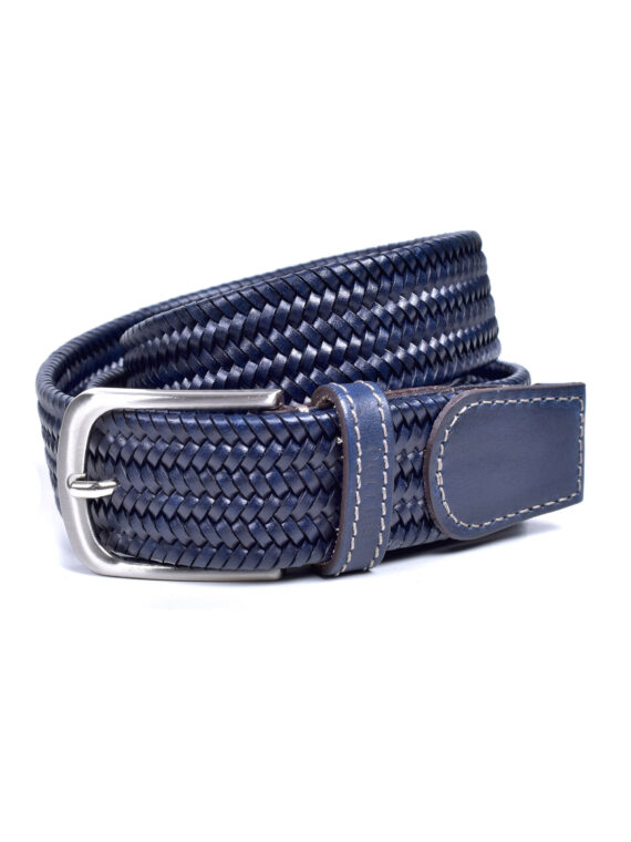 Cinturón trenzado de piel en Color Azul Marino