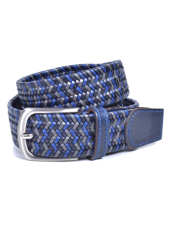 Cinturón trenzado de piel en Color Gris / Azules